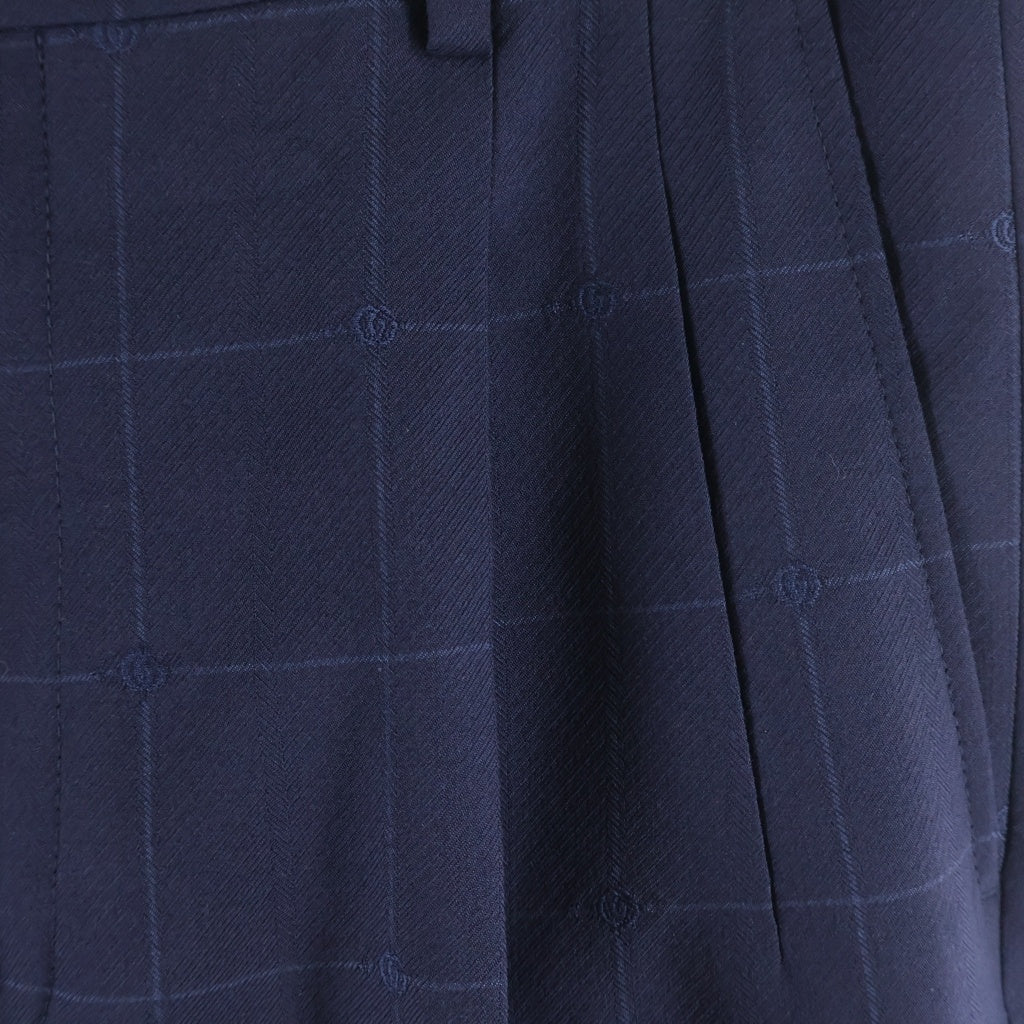GUCCI(グッチ) 23AW センタープレス ワイドパンツ スラックス チェック ウール GGロゴ ネイビー 756408