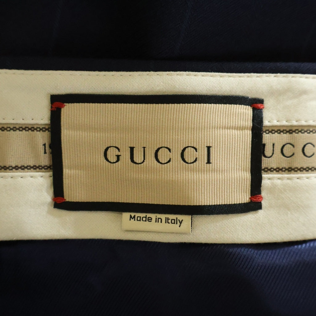 GUCCI(グッチ) 23AW センタープレス ワイドパンツ スラックス チェック ウール GGロゴ ネイビー 756408