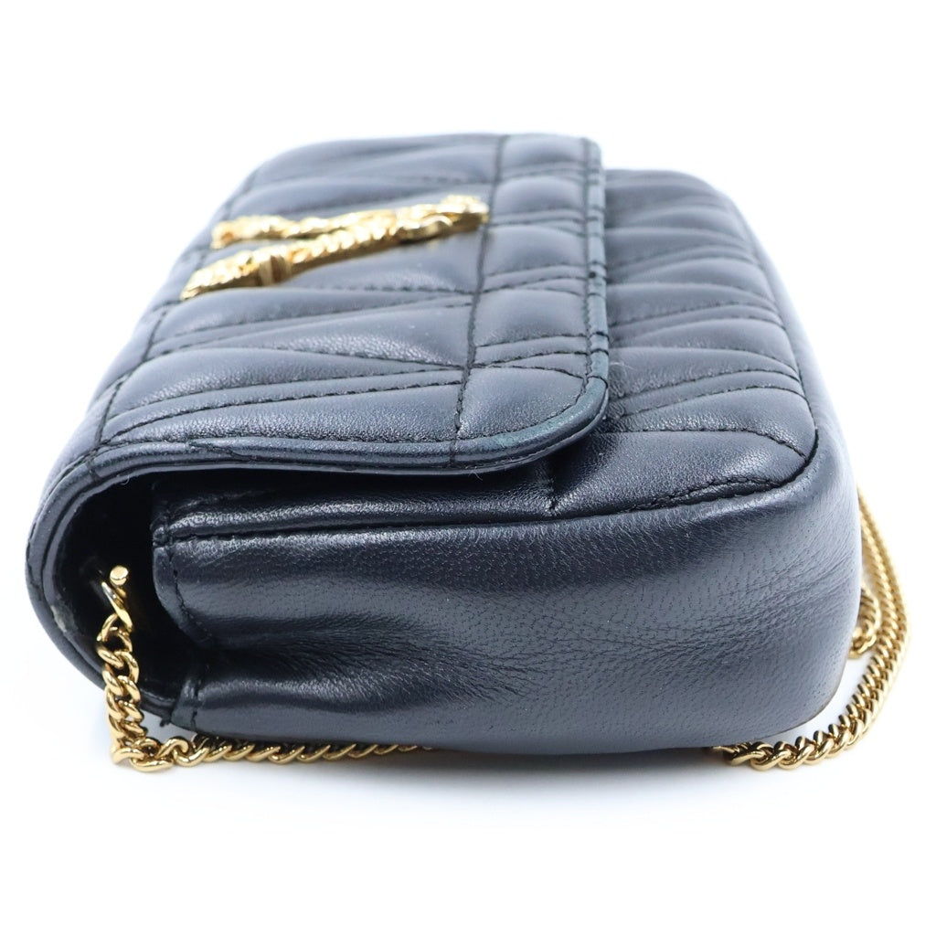 VERSACE(ヴェルサーチ) ヴィルトゥス Vロゴプレート キルティング ラムスキン レザー チェーンショルダーバッグ ゴールド金具 ブラック レディース