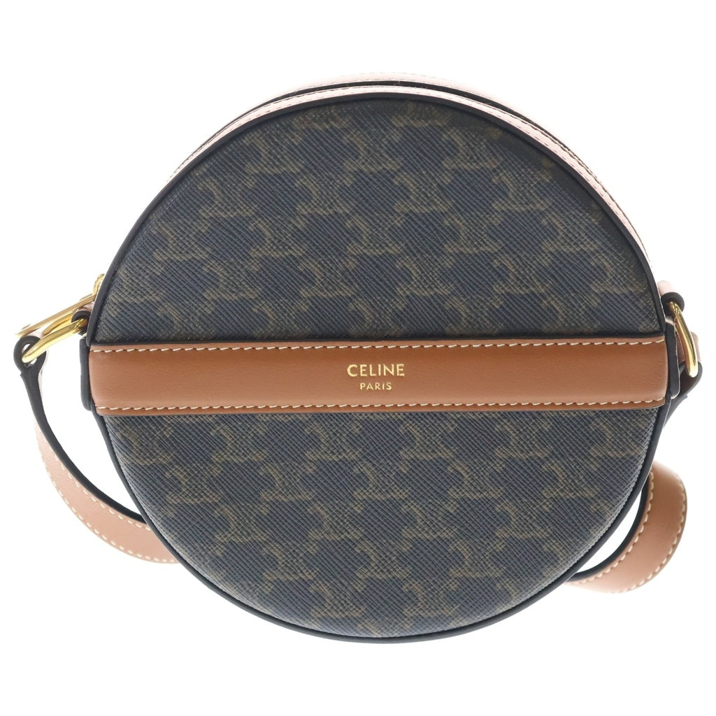 CELINE(セリーヌ) トリオンフ ラウンドパース ショルダーバッグ PVCコーティングキャンバス レザー ブラック/ブラウン 110G342CAM