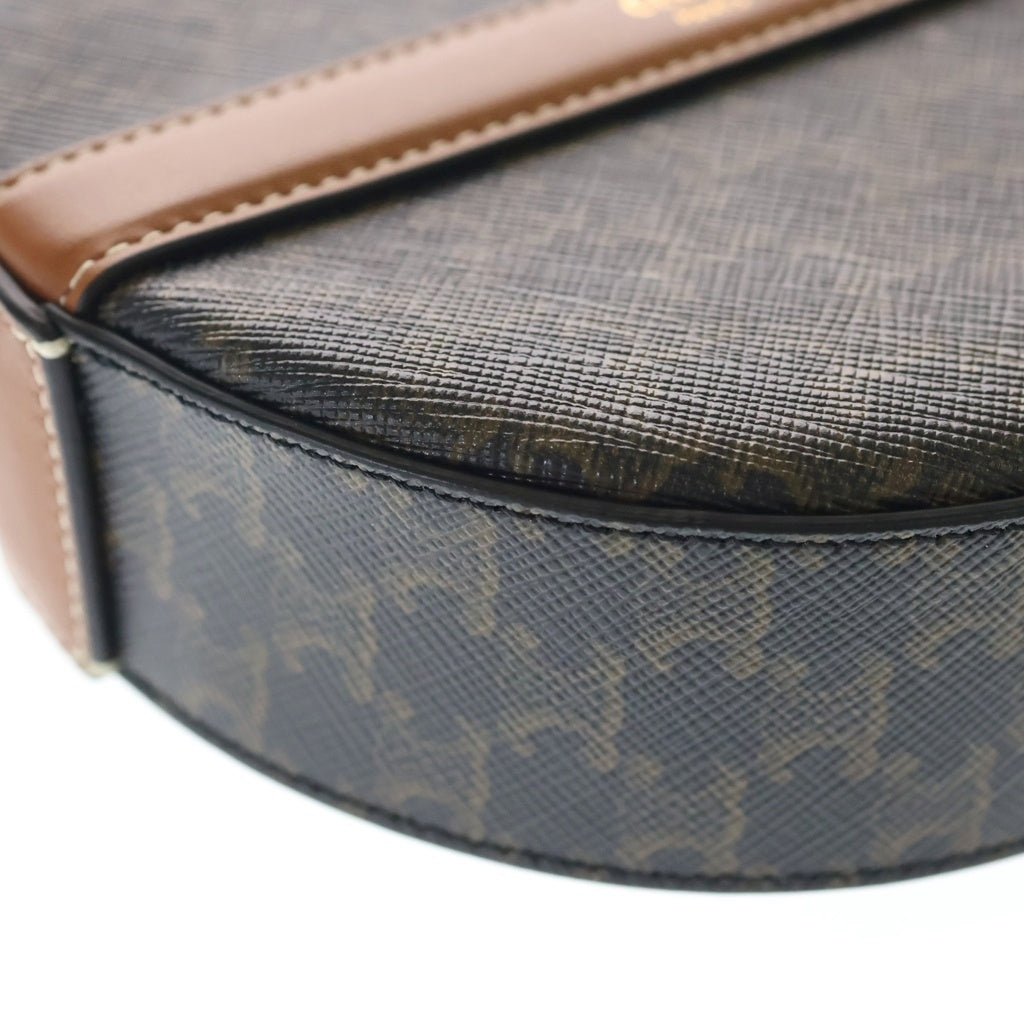 CELINE(セリーヌ) トリオンフ ラウンドパース ショルダーバッグ PVCコーティングキャンバス レザー ブラック/ブラウン 110G342CAM