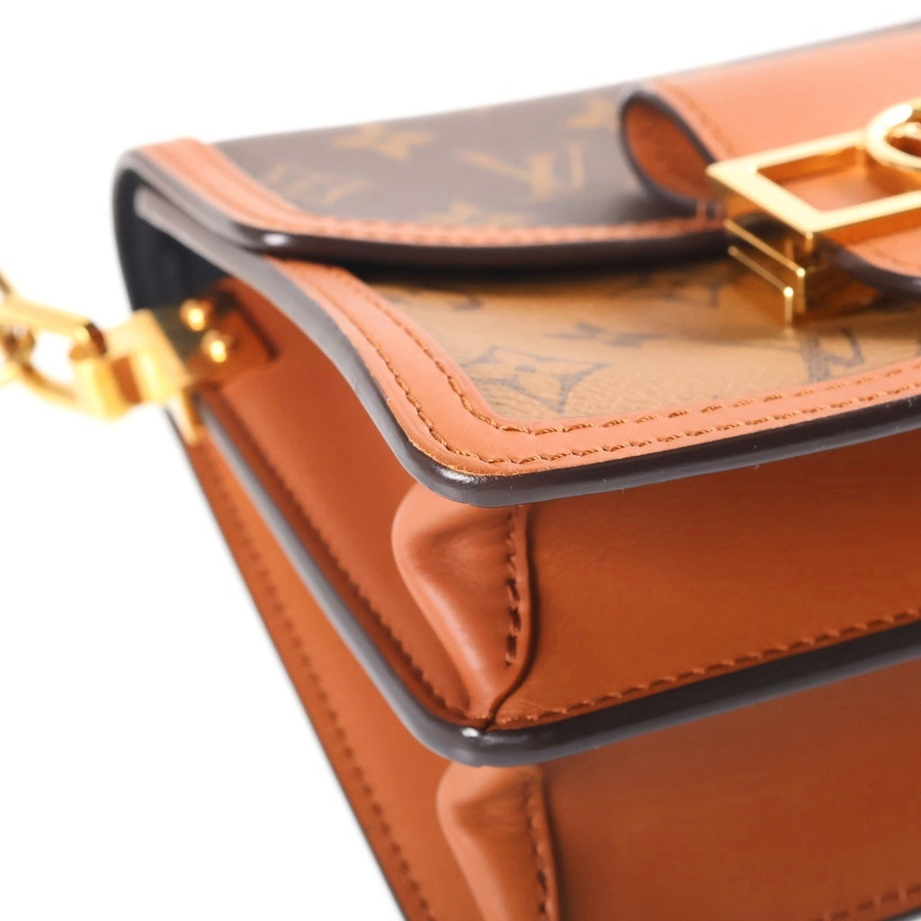 LOUIS VUITTON(ルイヴィトン) モノグラムリバース ドーフィーヌMINI ショルダーバッグ ブラウン レザー×PVC M45959 ゴールド金具 レディース
