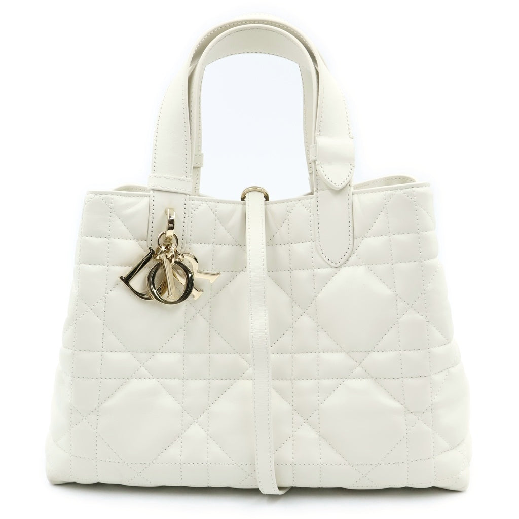 Christian Dior(クリスチャンディオール) トゥージュール ミディアム カナージュ レザー ハンドバッグ ゴールド金具 ホワイト レディース