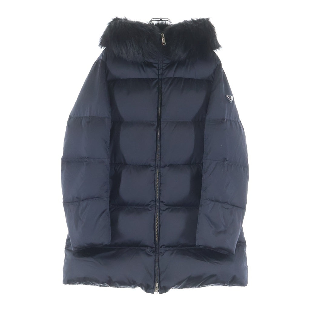PRADA(プラダ) ロゴプレート ファーフード ダウンコート ネイビー 29P117 レディース