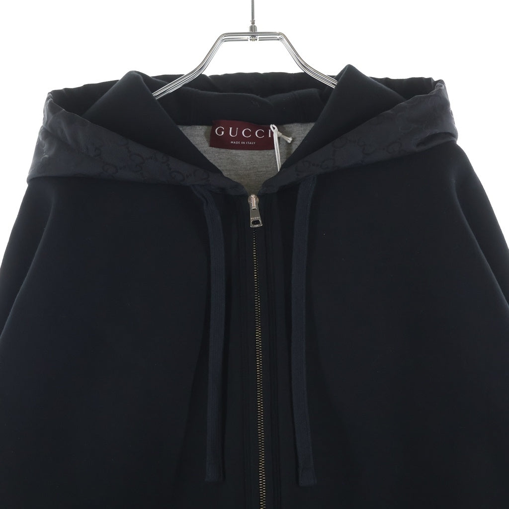 GUCCI(グッチ) GGキャンバス 切替 ジップアップ スウェットパーカー フーディー ブラック 825340 レディース