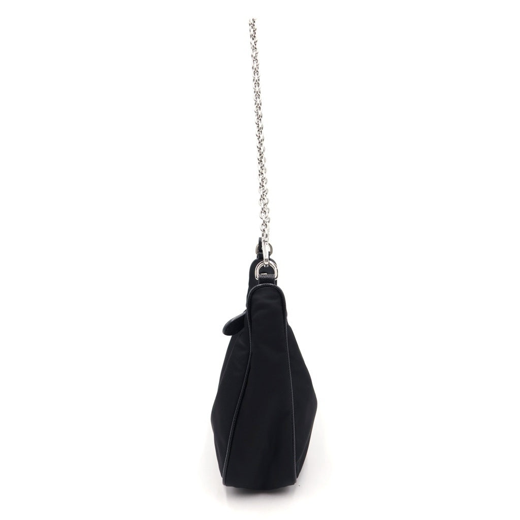 PRADA(プラダ) リナイロン ショルダーバッグ チェーンハンドバッグ ブラック ナイロン IBH204 シルバー金具 レディース