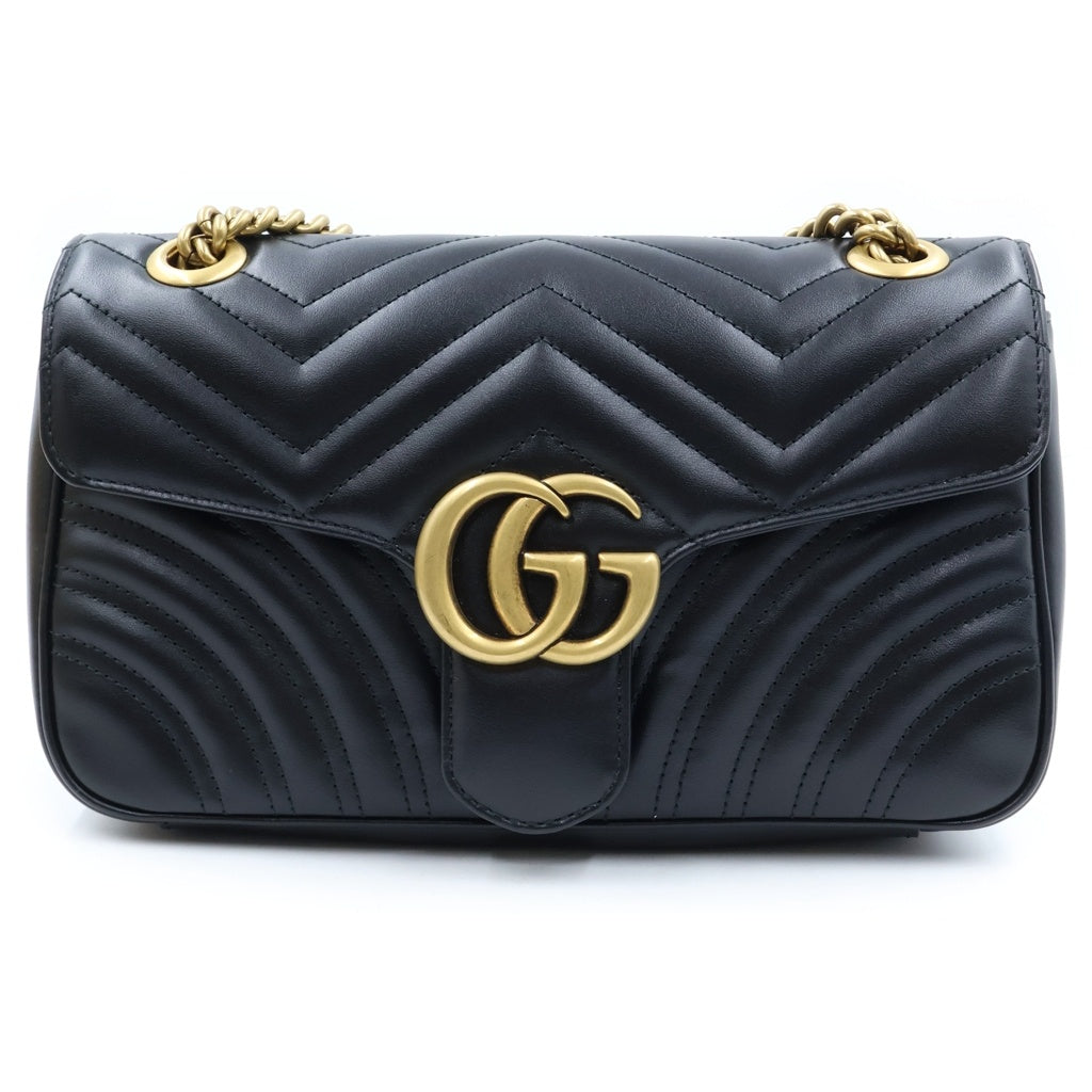 GUCCI(グッチ) GGマーモント チェーンショルダーバッグ ブラック レザー 443497 ゴールド金具 レディース