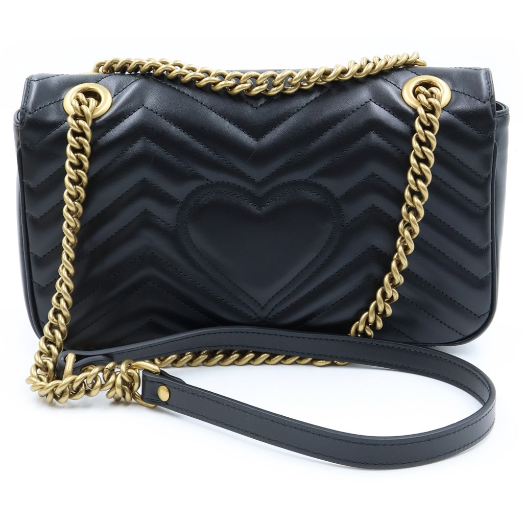 GUCCI(グッチ) GGマーモント チェーンショルダーバッグ ブラック レザー 443497 ゴールド金具 レディース