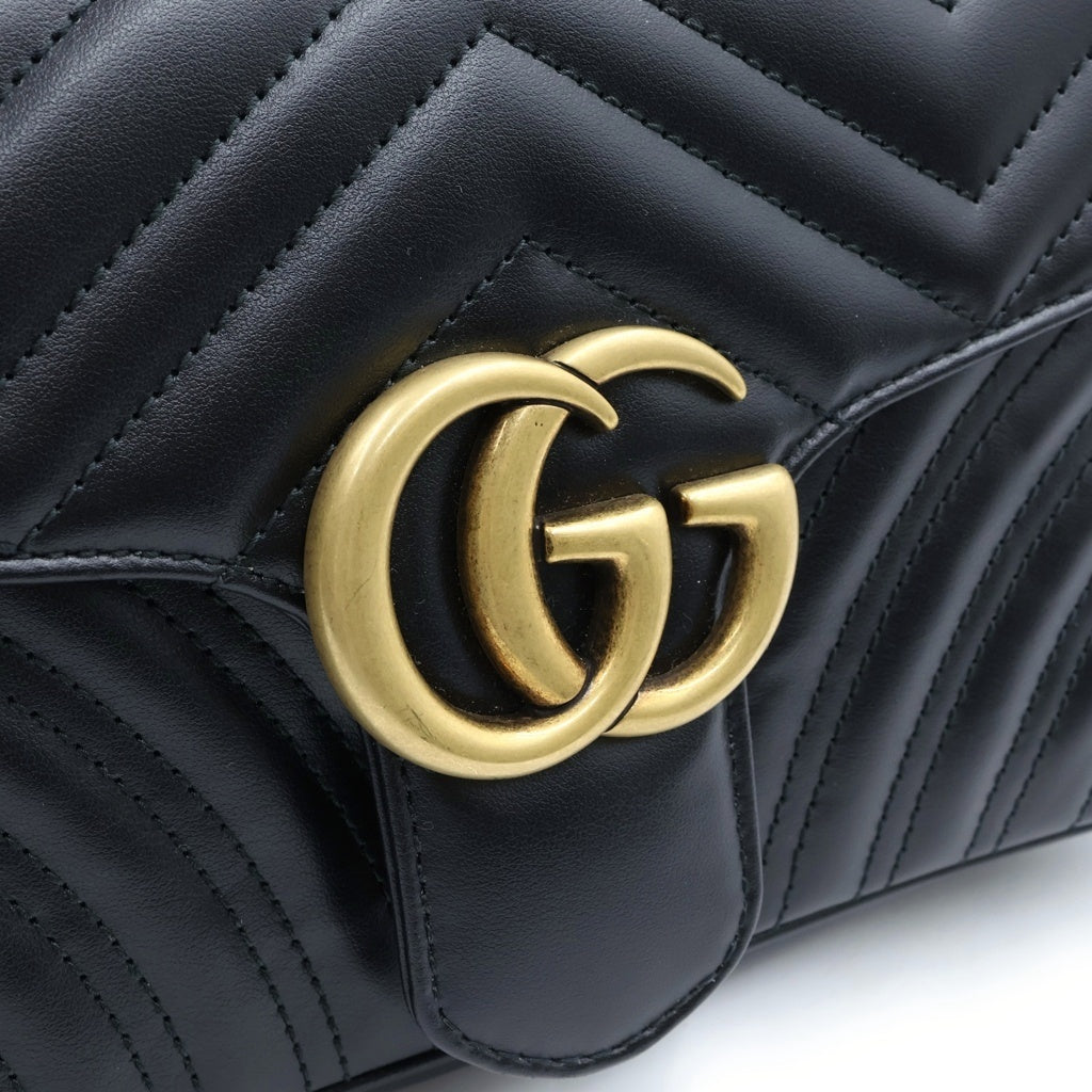 GUCCI(グッチ) GGマーモント チェーンショルダーバッグ ブラック レザー 443497 ゴールド金具 レディース