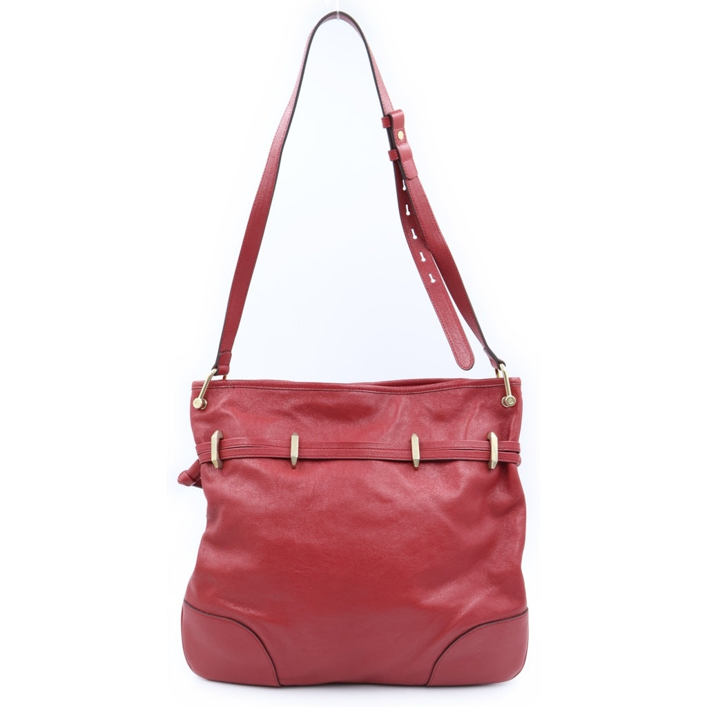 GUCCI(グッチ) ホースビット1955 ドローストリング ショルダーバッグ レッド レザー 602089 ゴールド金具 レディース