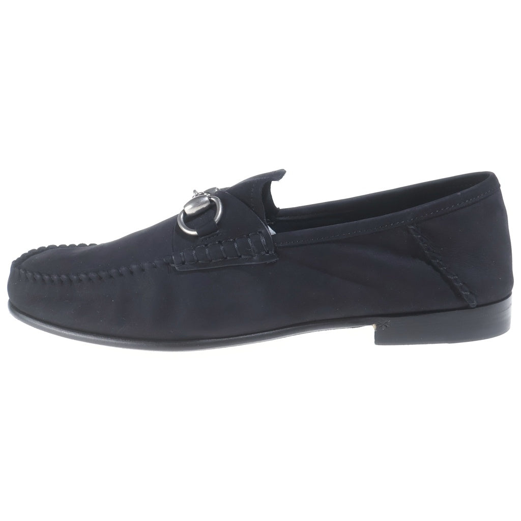 GUCCI(グッチ) 1953 ホースビット スエードレザー ローカットシューズ ローファー シルバー金具 ブラック レディース