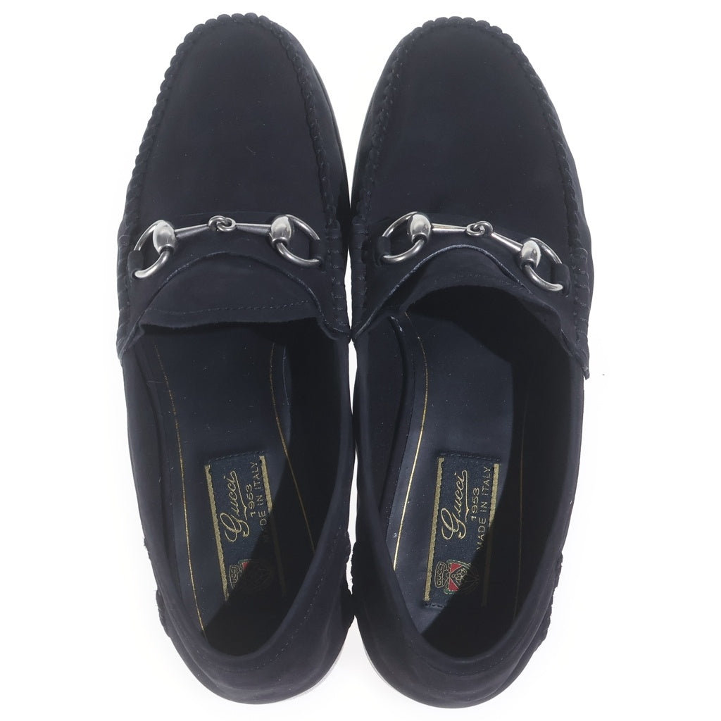 GUCCI(グッチ) 1953 ホースビット スエードレザー ローカットシューズ ローファー シルバー金具 ブラック レディース