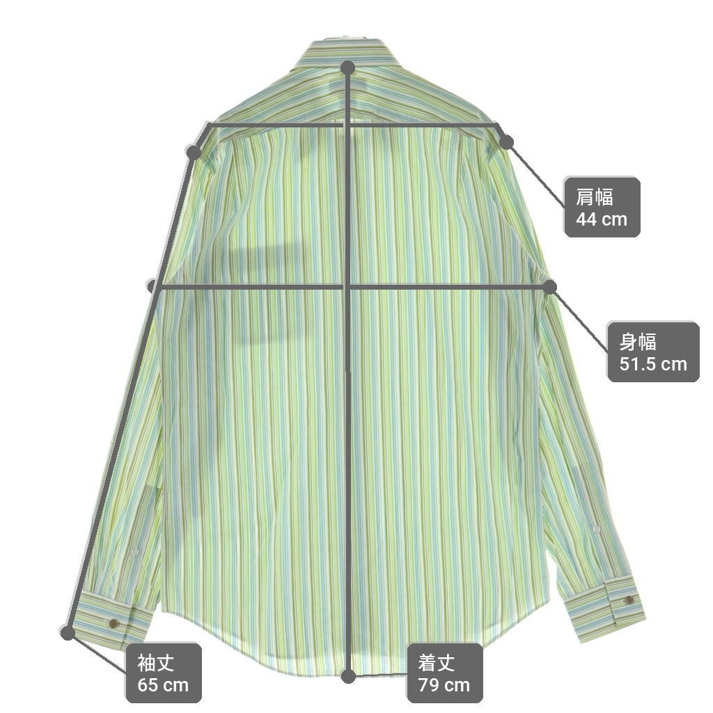 HERMES(エルメス) コットンストライプ長袖シャツ ライトグリーン レディース