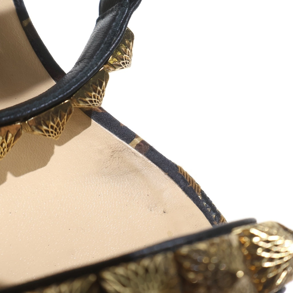 CHRISTIAN LOUBOUTIN(クリスチャンルブタン) スタッズ ウェッジ厚底サンダル ゴールド レディース