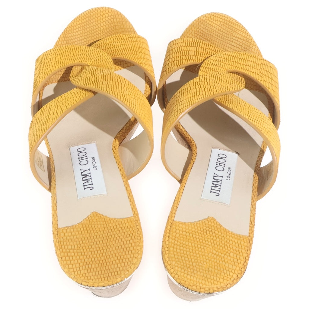 JIMMY CHOO(ジミーチュウ) クロスストラップウェッジサンダル イエロー×ブラウン レディース