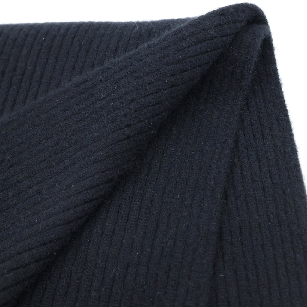 CHANEL(シャネル) Cashmere Stall ロゴ刺繍 リブ編みカシミヤストール マフラー イタリア製 ブラック レディース