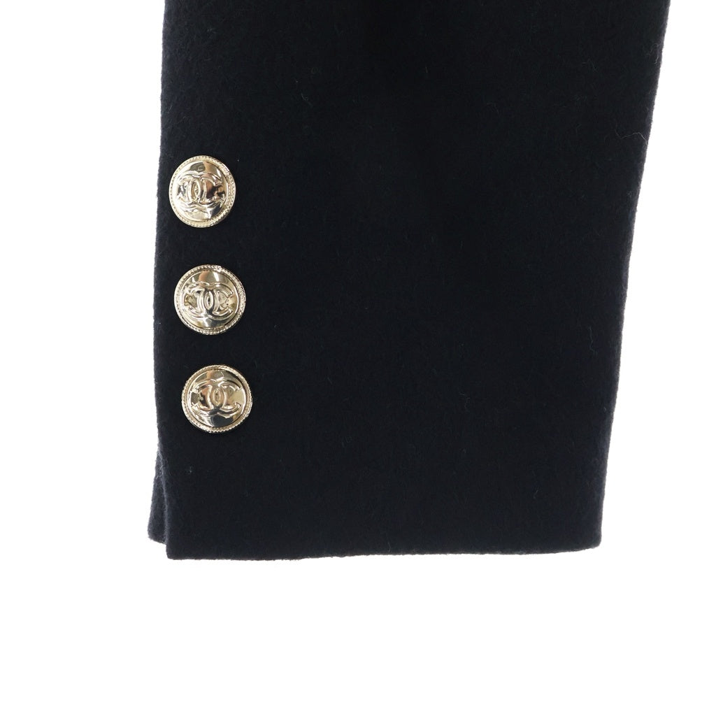 CHANEL(シャネル) Double Breasted Wool Long Coat ココマークボタン ダブルブレスト シルク切り替え ウールロングコート ブラック P65359V61311 レディース