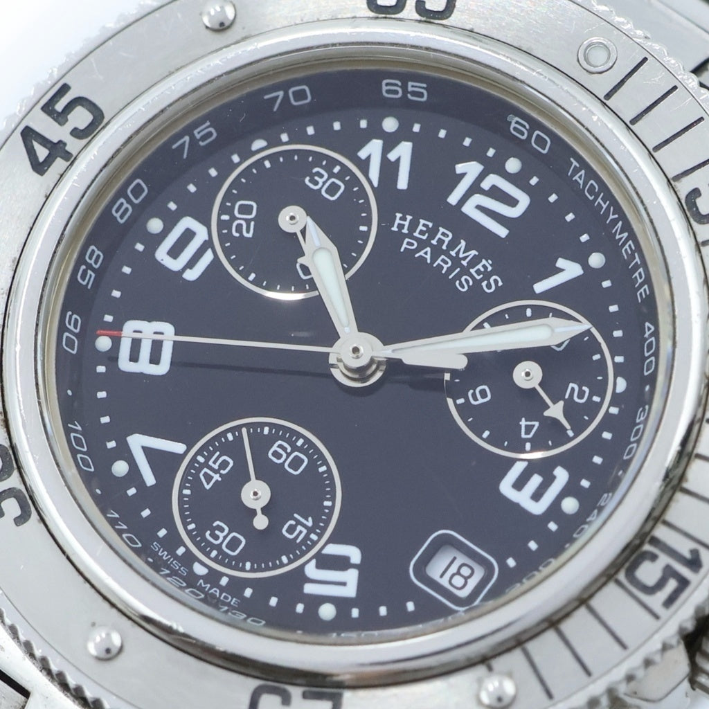 HERMES(エルメス) クリッパー ダイバー クロノグラフ 黒文字盤 SS/QZ ステンレス クォーツ 腕時計 CL2.310