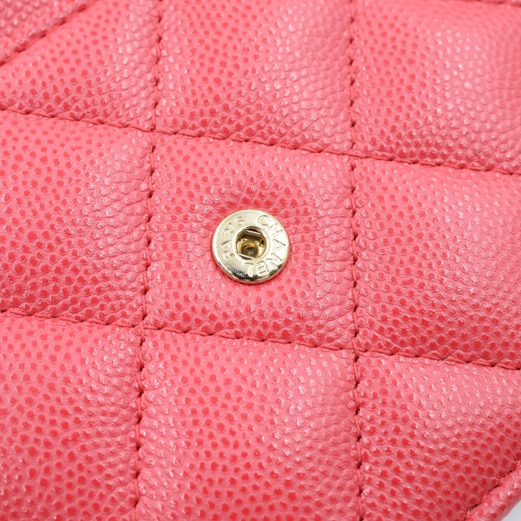CHANEL(シャネル) ココマーク マトラッセ キャビアスキン ゴールド金具 チェーンウォレット ショルダーバッグ 長財布 ピンク