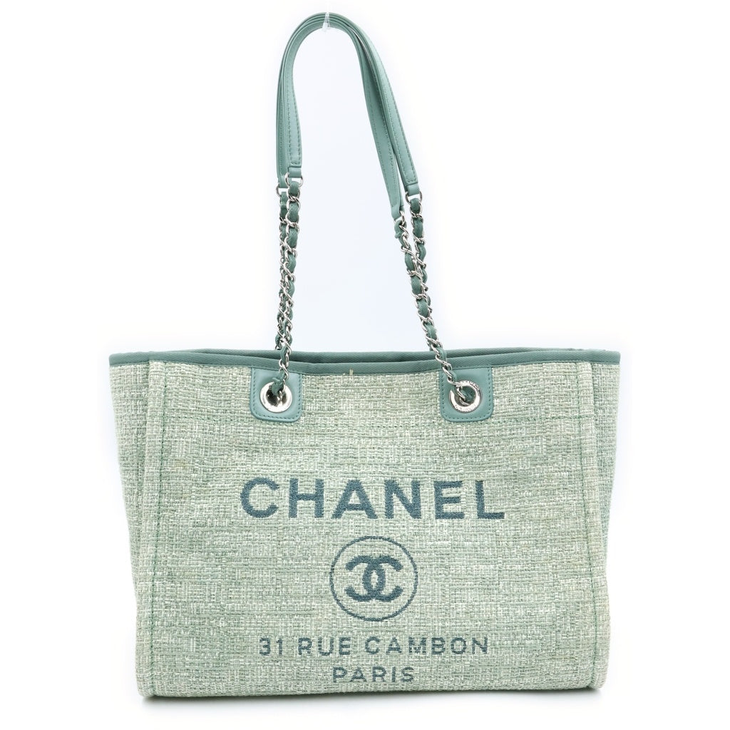 CHANEL(シャネル) ドーヴィルMM ジャガード ツイード シルバー金具 チェーントートバッグ ショルダーバッグ グリーン A67001 レディース