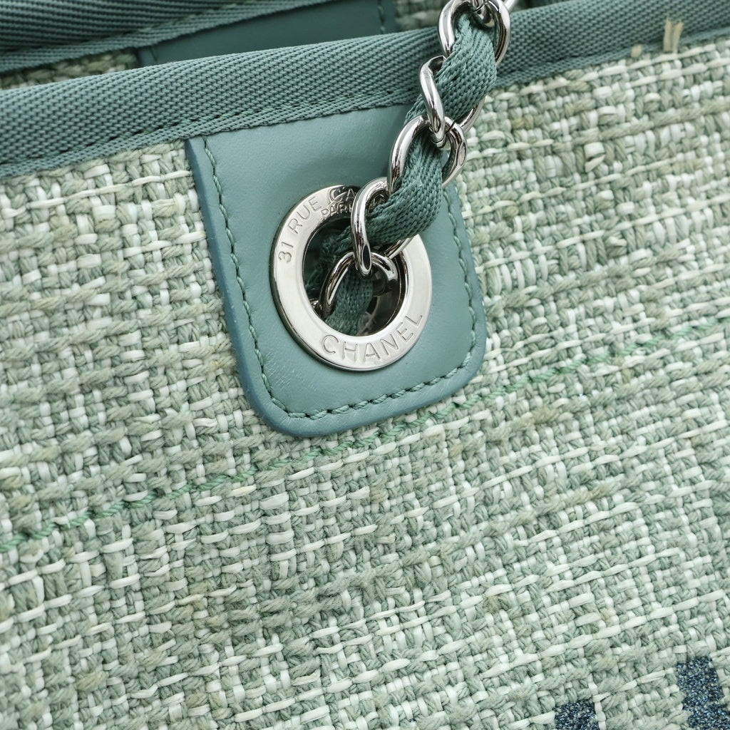 CHANEL(シャネル) ドーヴィルMM ジャガード ツイード シルバー金具 チェーントートバッグ ショルダーバッグ グリーン A67001 レディース