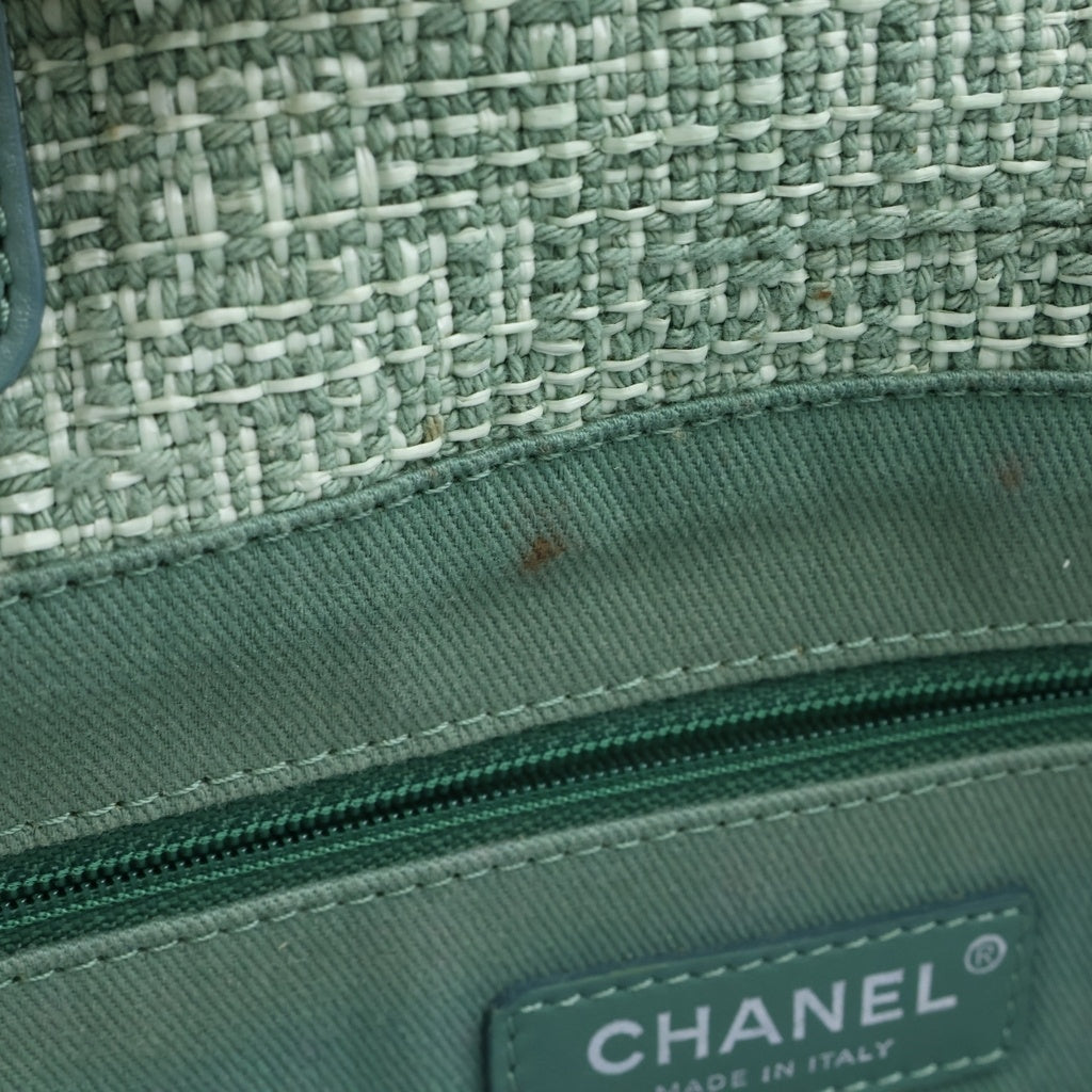 CHANEL(シャネル) ドーヴィルMM ジャガード ツイード シルバー金具 チェーントートバッグ ショルダーバッグ グリーン A67001 レディース