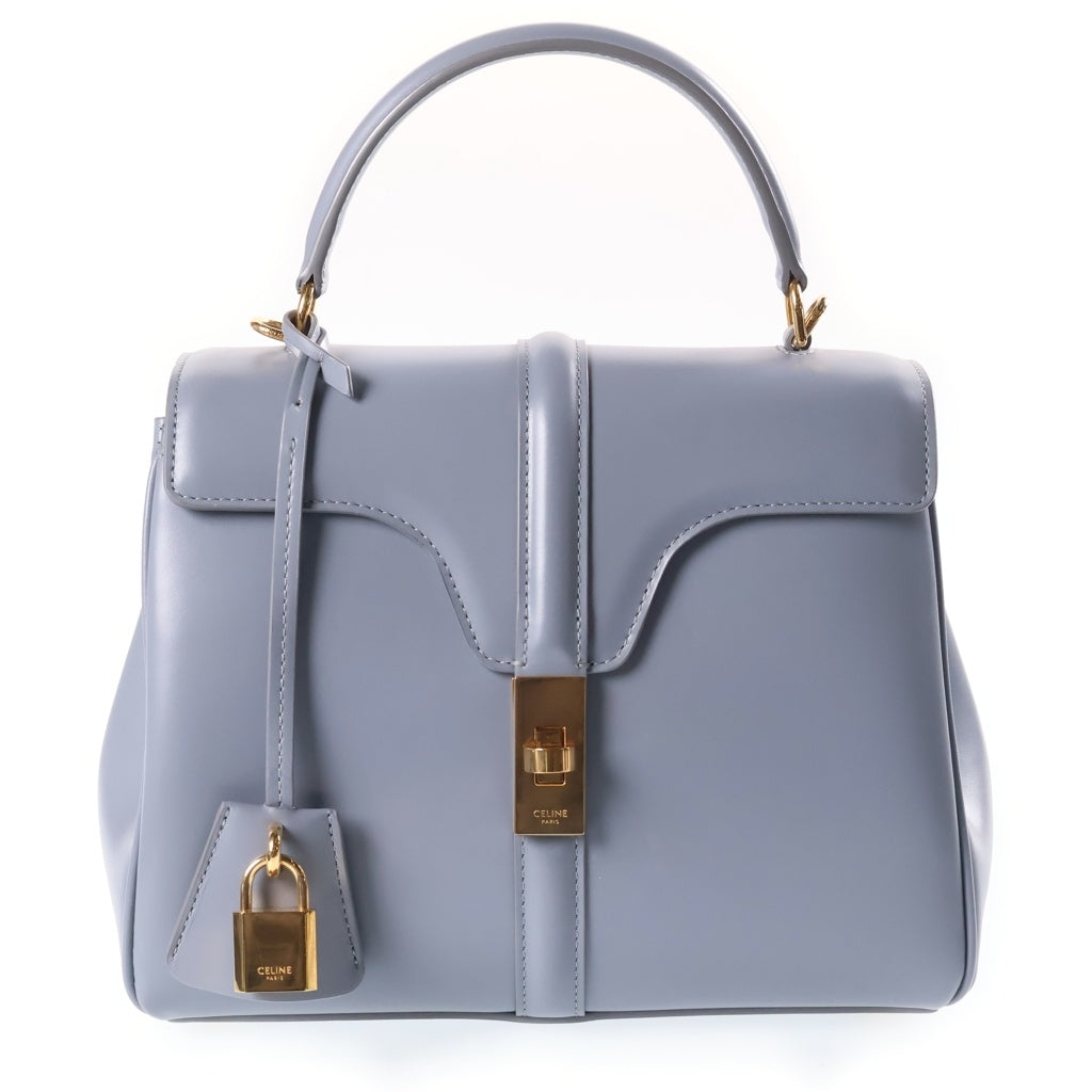 CELINE(セリーヌ) 16 セーズ スモール 2weyショルダーバック ハンドバック ゴールド金具 レザー ブルーグレー レディース
