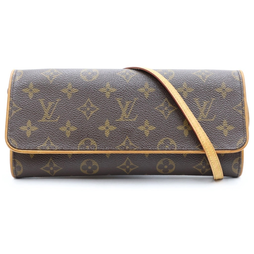 LOUIS VUITTON(ルイヴィトン) モノグラム ポシェットツインGM ショルダーバッグ ブラウン レザー×PVC M51852 ゴールド金具 レディース