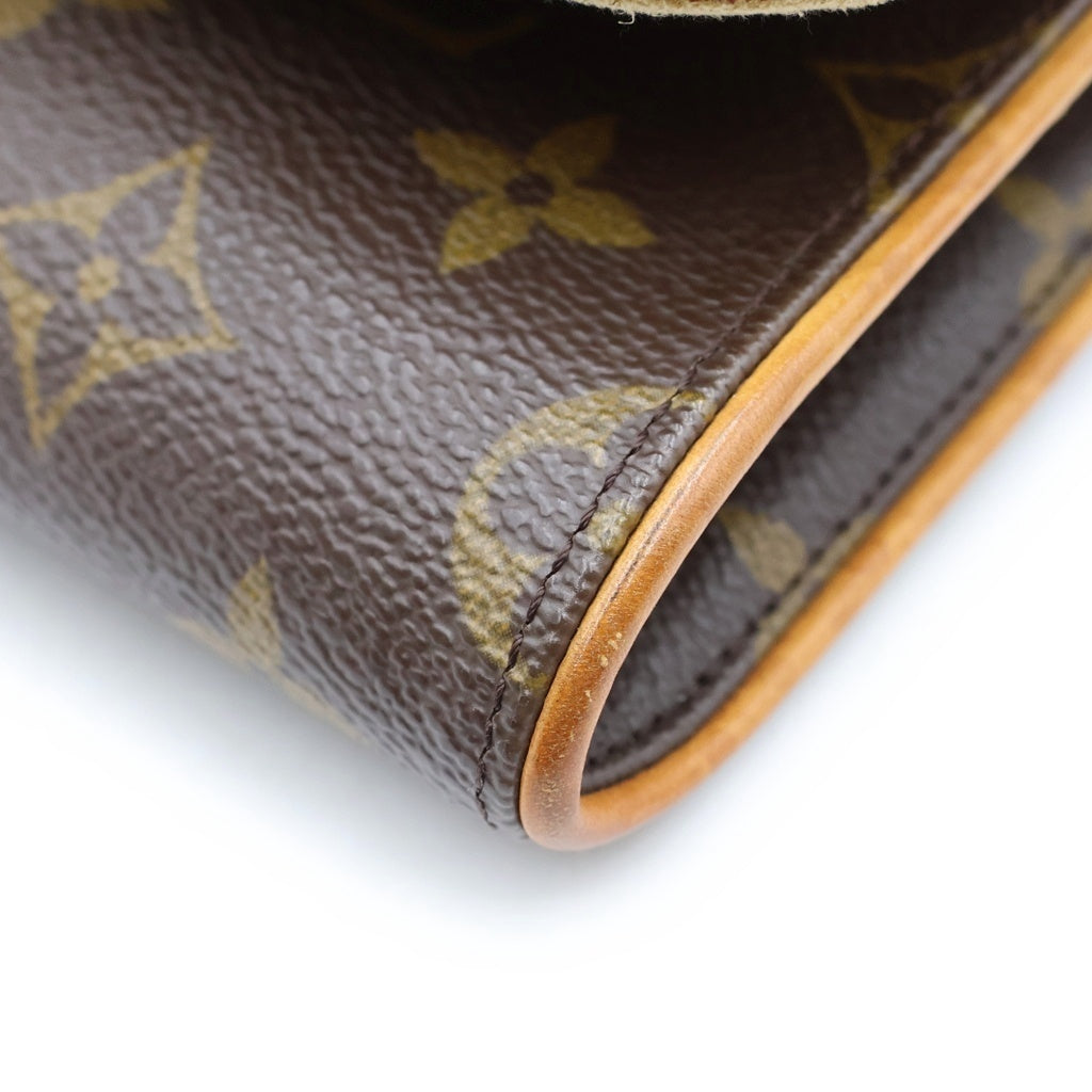 LOUIS VUITTON(ルイヴィトン) モノグラム ポシェットツインGM ショルダーバッグ ブラウン レザー×PVC M51852 ゴールド金具 レディース