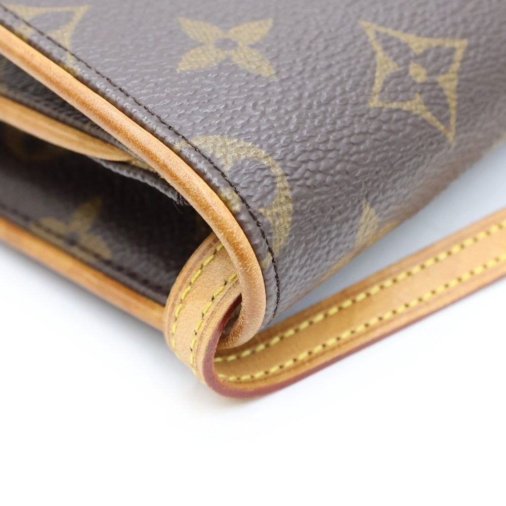 LOUIS VUITTON(ルイヴィトン) モノグラム ポシェットツインGM ショルダーバッグ ブラウン レザー×PVC M51852 ゴールド金具 レディース