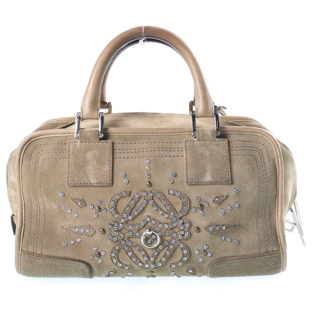 LOEWE(ロエベ) アマソナ28 ラインストーン ハンドバッグ ボストンバッグ カーキ スエード シルバー金具 レディース
