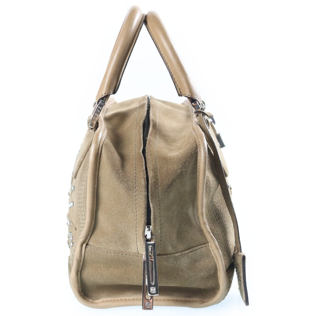 LOEWE(ロエベ) アマソナ28 ラインストーン ハンドバッグ ボストンバッグ カーキ スエード シルバー金具 レディース