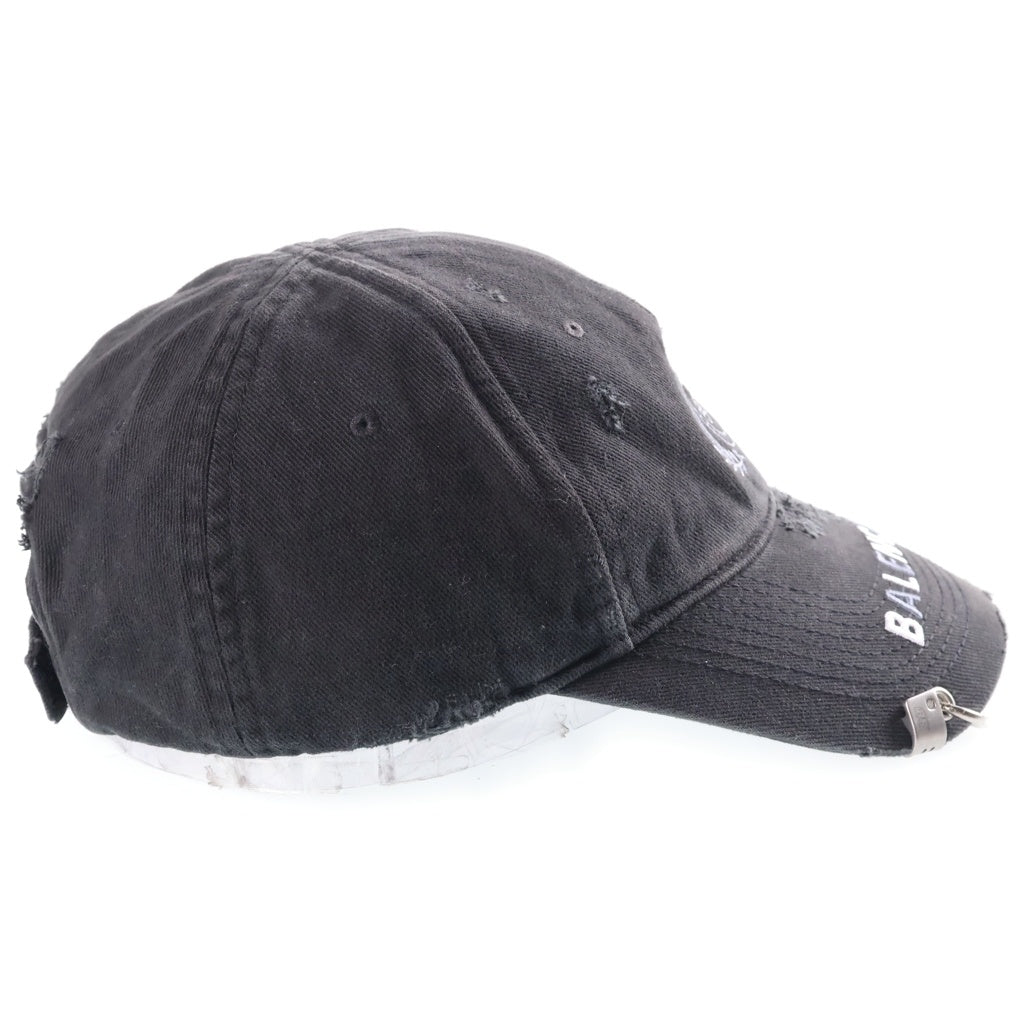 BALENCIAGA(バレンシアガ) Destroyed BB Pierced Cap キャップ 帽子 ロゴ キャンバス ダメージ加工 661887 410B2
