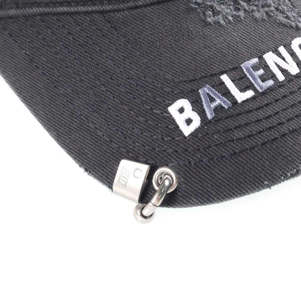 BALENCIAGA(バレンシアガ) Destroyed BB Pierced Cap キャップ 帽子 ロゴ キャンバス ダメージ加工 661887 410B2