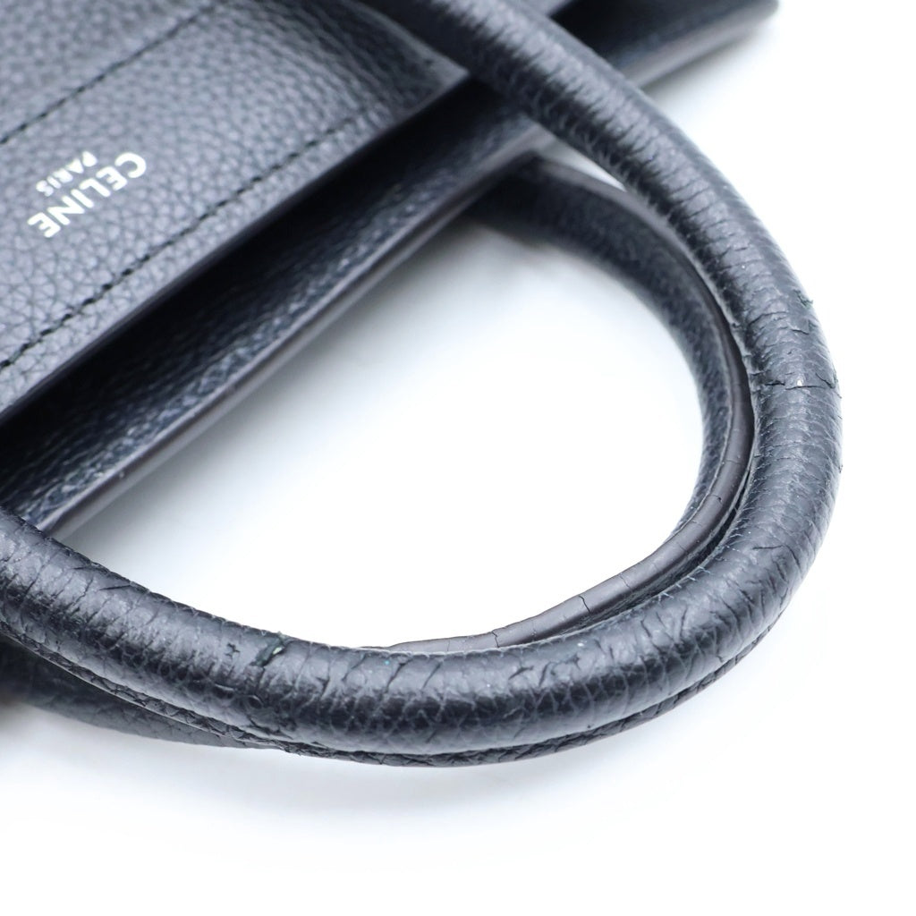 CELINE(セリーヌ) ラゲージ ナノショッパー 2WAYハンドバッグ ショルダーバッグ ブラック レザー シルバー金具 レディース