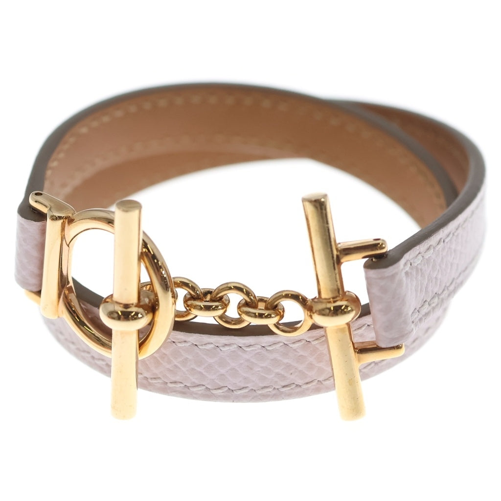 HERMES(エルメス) クロワジエール ドゥブルトゥール ブレスレット ピンク レザー ピンクゴールド金具 W刻印 レディース