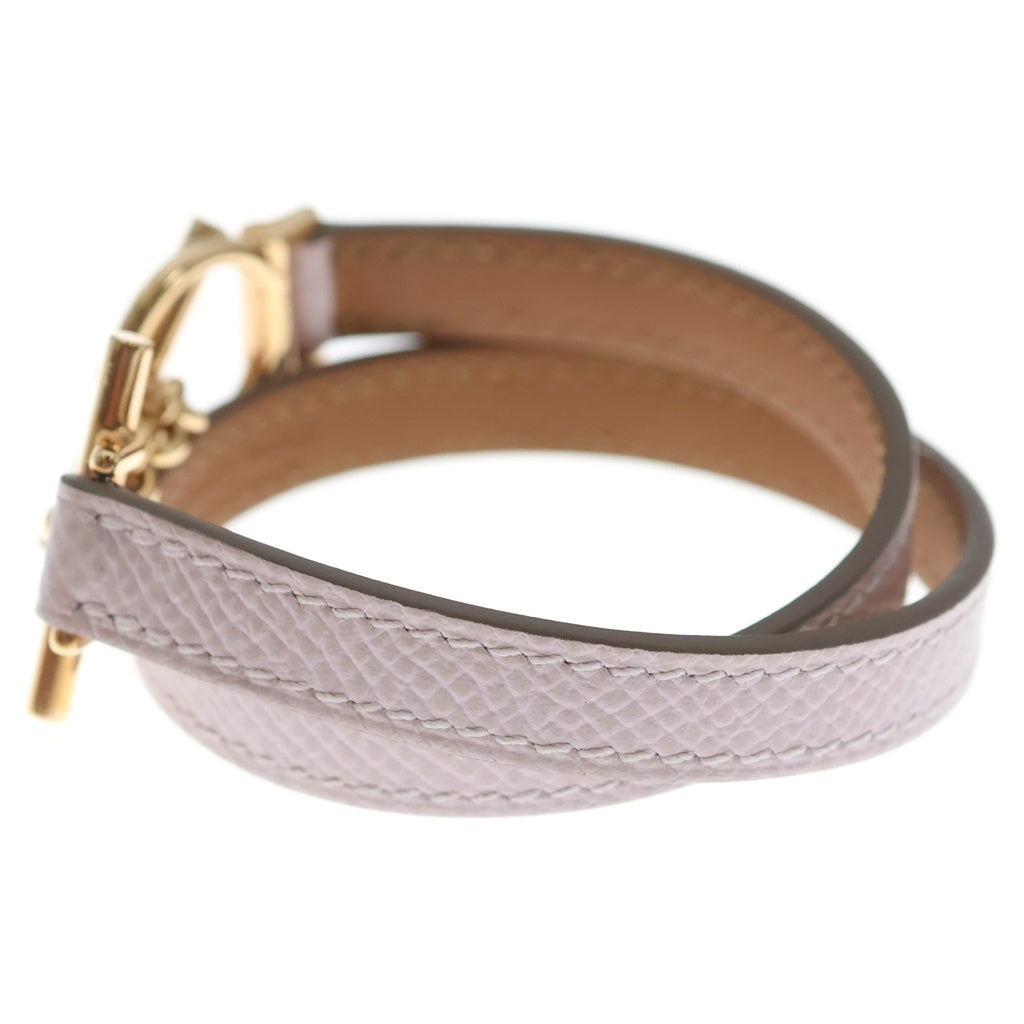 HERMES(エルメス) クロワジエール ドゥブルトゥール ブレスレット ピンク レザー ピンクゴールド金具 W刻印 レディース