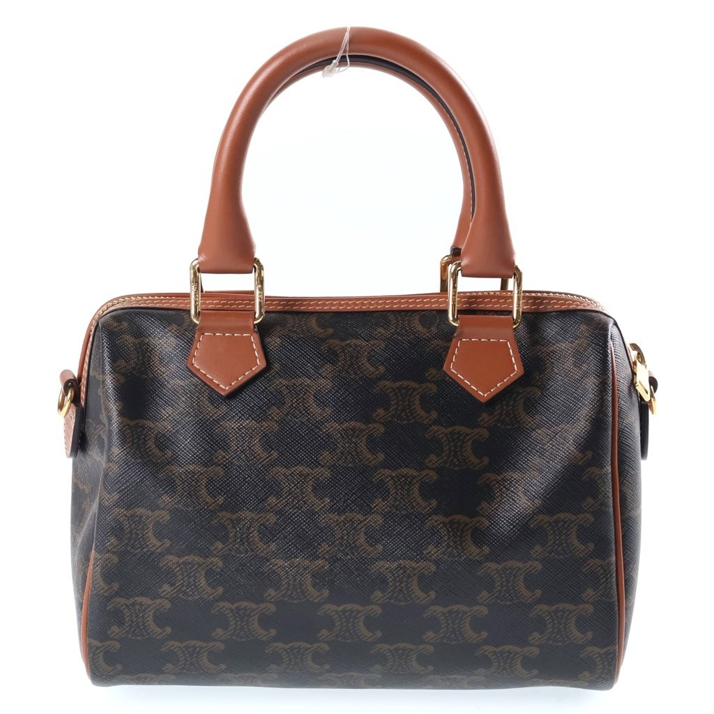 CELINE(セリーヌ) トリオンフ スモールボストンバッグ 2WAYバッグ ミニボストンバッグ ハンドバッグ ブラウン レザー×PVC ゴールド金具 レディース