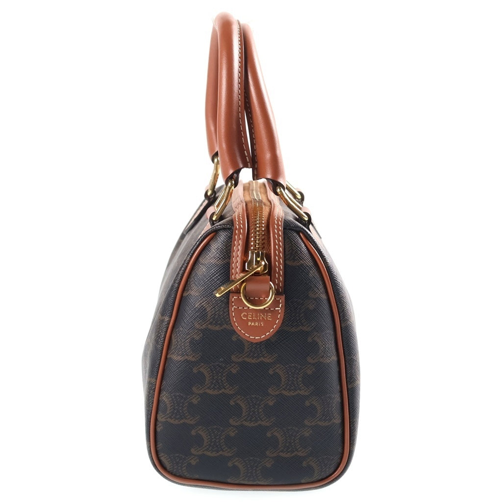CELINE(セリーヌ) トリオンフ スモールボストンバッグ 2WAYバッグ ミニボストンバッグ ハンドバッグ ブラウン レザー×PVC ゴールド金具 レディース