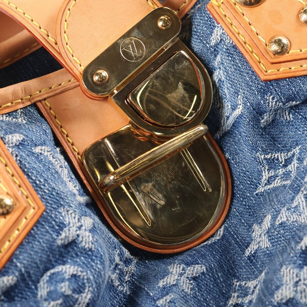 LOUIS VUITTON(ルイヴィトン) モノグラム・デニム プリーティ ハンドバッグ ミニバッグ インディゴブルー レザー×デニム M95020 ゴールド金具