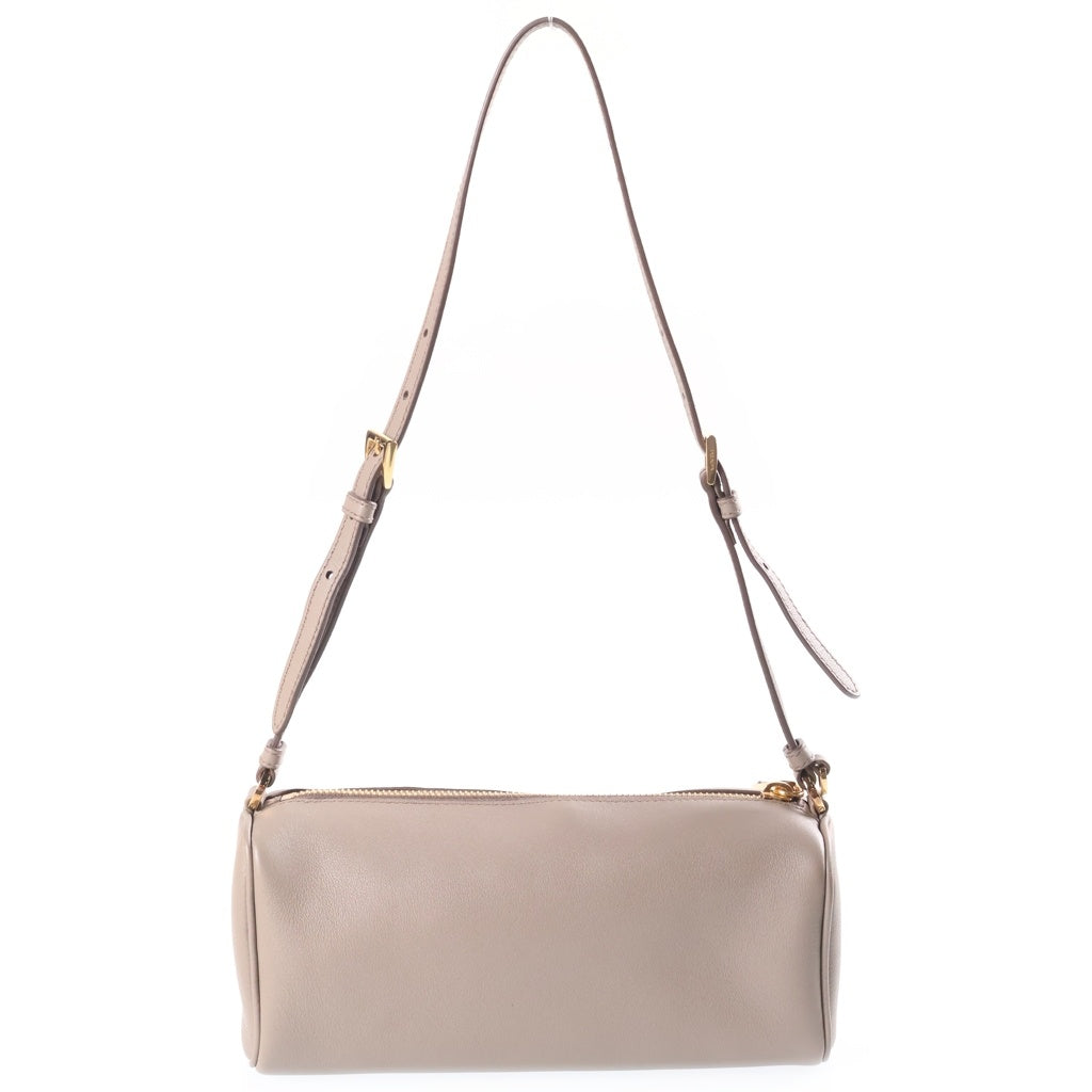 PRADA(プラダ) トライアングルロゴ三角プレート ショルダーポーチ ショルダーバッグ グレージュ レザー 1BC239 ゴールド金具 レディース