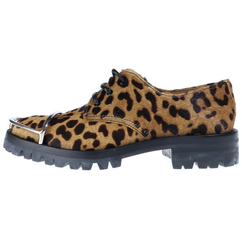 ALEXANDER WANG(アレキサンダーワン) メタルパーツ ハラコ ダービーシューズ レオパード ブラウン/ブラック レディース