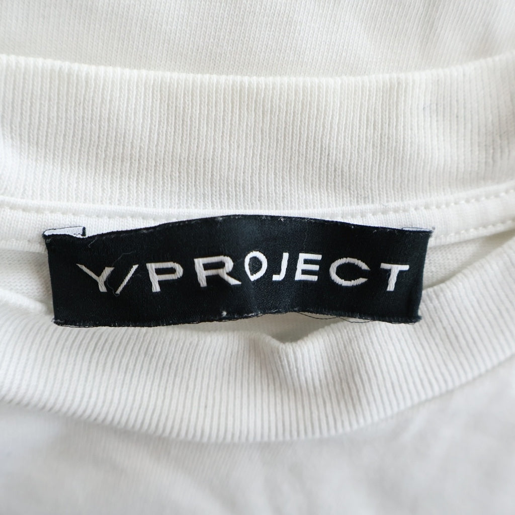 Y/PROJECT(ワイプロジェクト) ロゴプリント 変形カットソー 半袖Tシャツ オーバーサイズ コットン ホワイト
