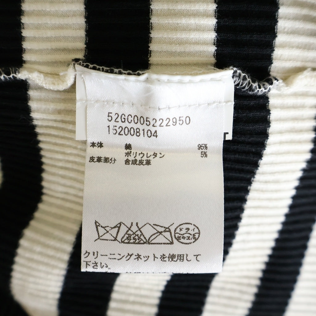 MM6 Maison Margiela(エムエムシックスメゾンマルジェラ) 袖レザー切り替え 半袖ボーダーTシャツ カットソー リブ編み ブラック/ホワイト 52GC005222950 レディース