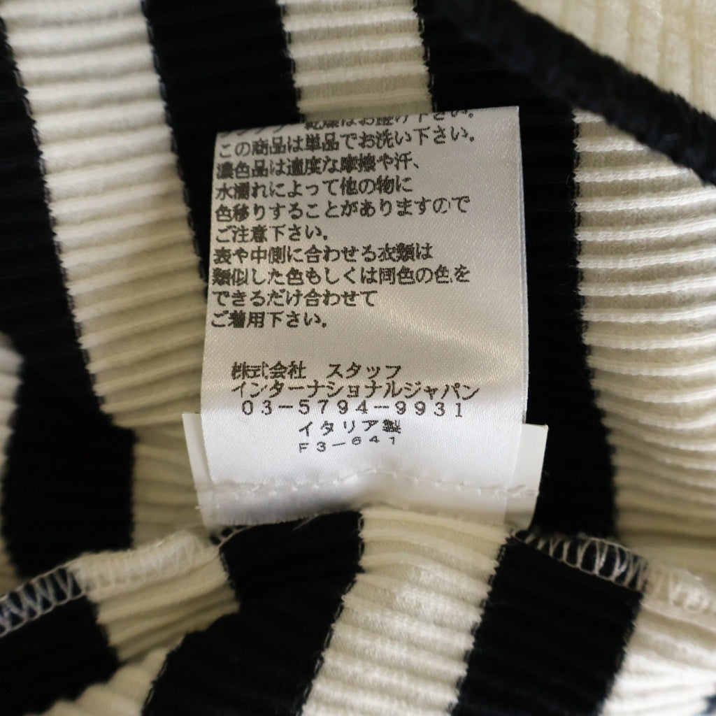 MM6 Maison Margiela(エムエムシックスメゾンマルジェラ) 袖レザー切り替え 半袖ボーダーTシャツ カットソー リブ編み ブラック/ホワイト 52GC005222950 レディース