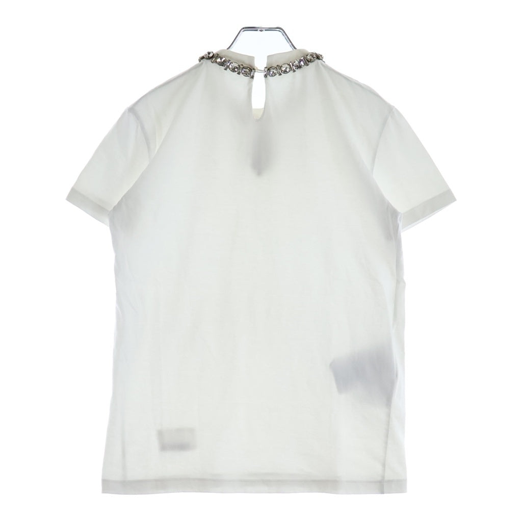miumiu(ミュウミュウ) ビジュー クリスタルネックレス装飾 半袖Tシャツ カットソー ホワイト MJN257 1X5H レディース