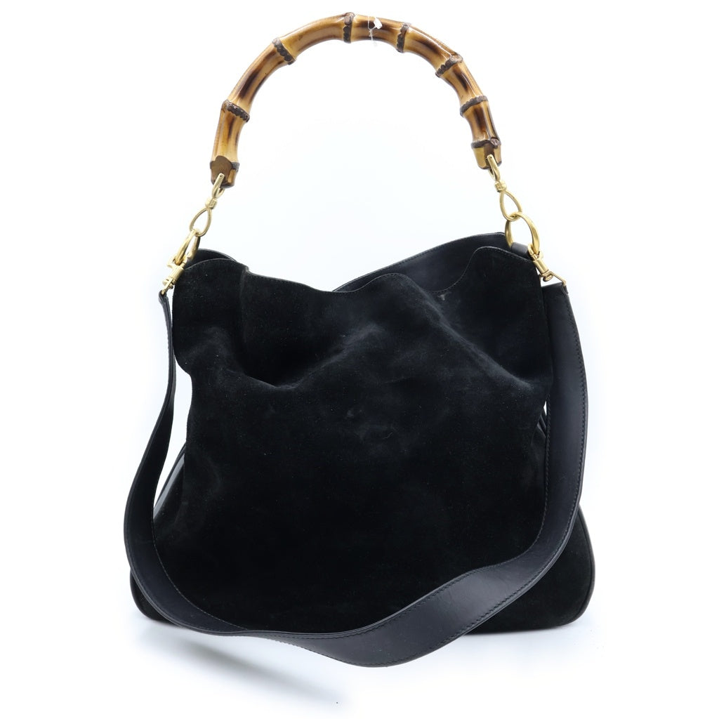 GUCCI(グッチ) バンブー 2WAYハンドバッグ ワンショルダーバッグ ブラック レザー×スエード 001・1014・1577 ゴールド金具 レディース