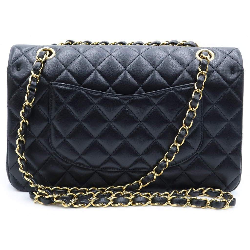 CHANEL(シャネル) マトラッセ25 Wフラップ Wチェーンショルダーバッグ ラムスキン ゴールド金具 ブラック プレート レディース