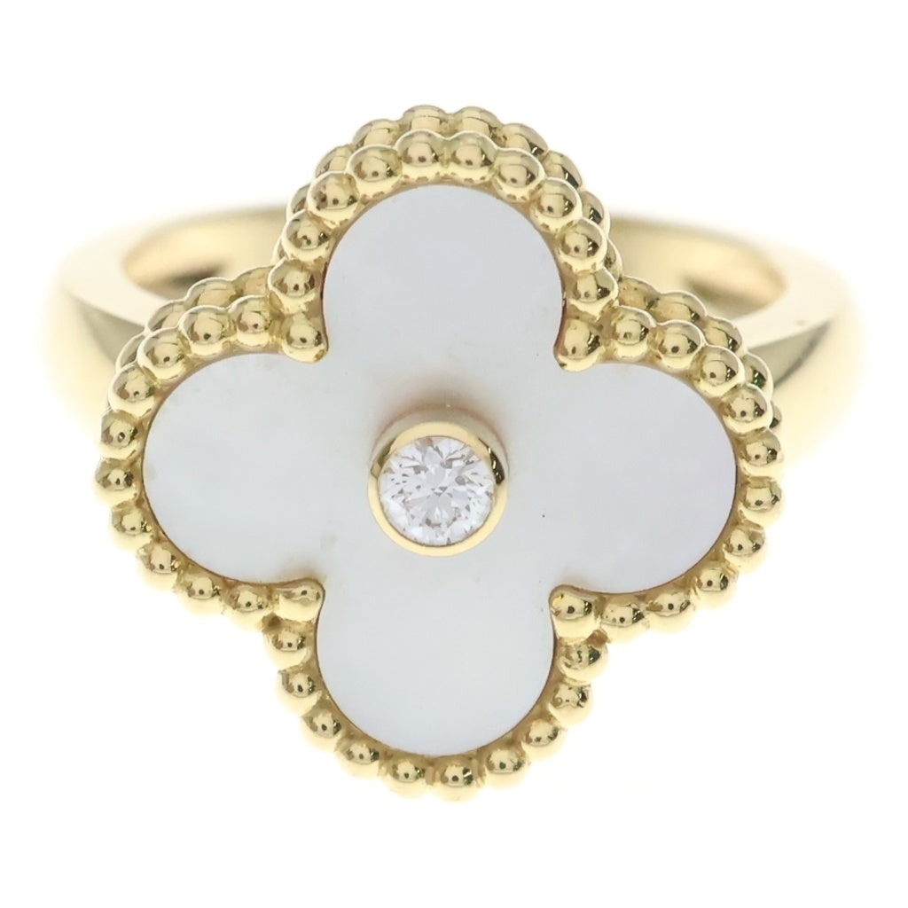 Van Cleef & Arpels(ヴァンクリーフアンドアーペル) ヴィンテージアルハンブラ マザーオブパール ダイヤモンド リング Au750 K18 イエローゴールド JG229802 レディース