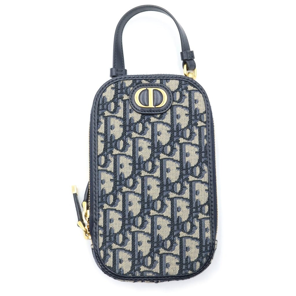 Christian Dior(クリスチャンディオール) オブリーク フォンホルダーバッグ ハンドバッグ ネイビー キャンバス×レザー レディース